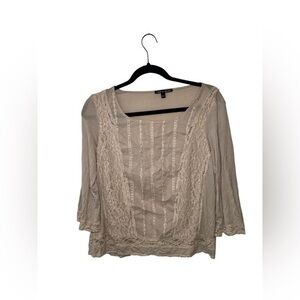 Cable & Gauge Tan Fitted Embellished Blouse